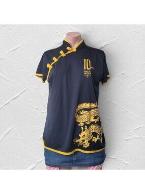 Black & Gold Dragon Graphic Cheongsam Qipao Slim Top (One Size)